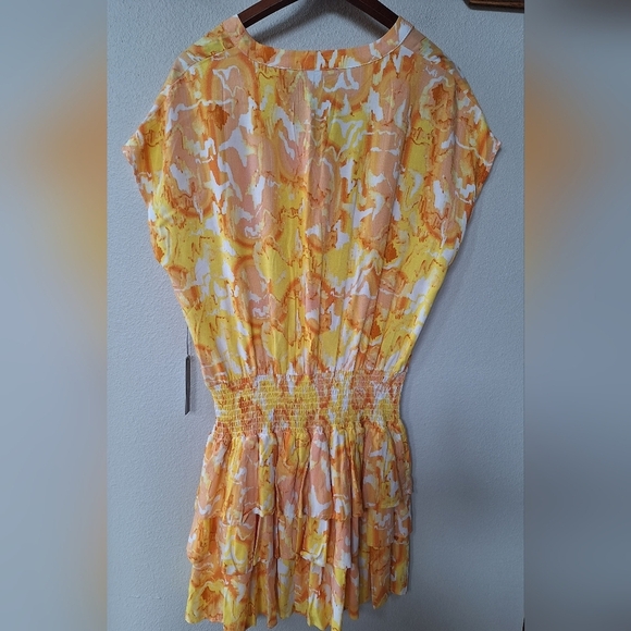 NWT Tart Kallie Sunset Ruffled Smocked Yellow/Orange Mini Dress Womens Size M - Picture 7 of 8